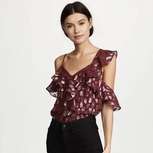 Veronica Beard Silk Benton Top in Burgundy/Silver